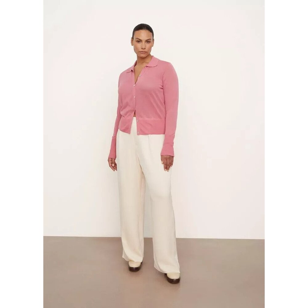 NWT Vince fine knit rose pink plus size Collared Button Cardigan